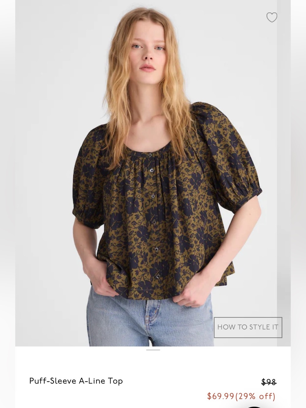 Madewell Puff-Sleeve A-Line Top NWT